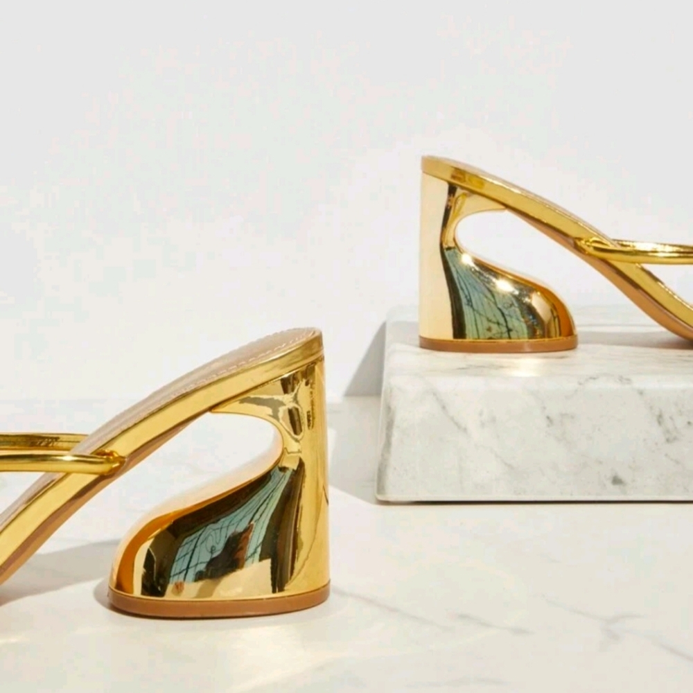 Gold Block Bubble Heels